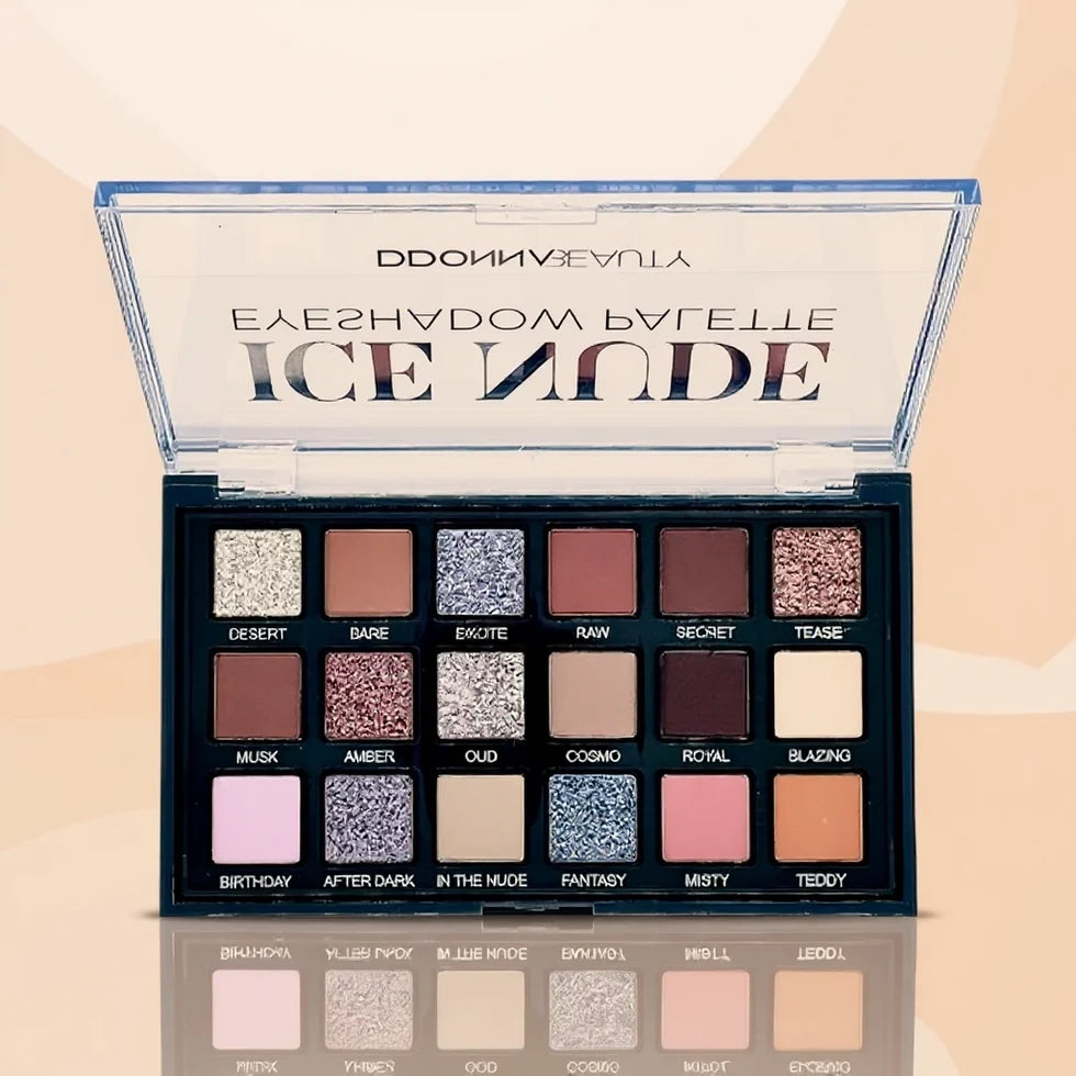 Palette fards à paupières ice nude – 18 teintes nudes & pailletées- D'donna