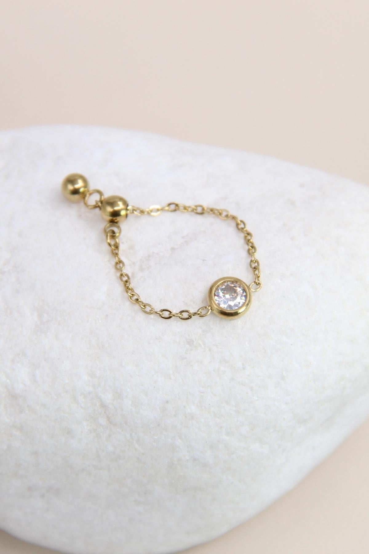 Bague chainette or strass
