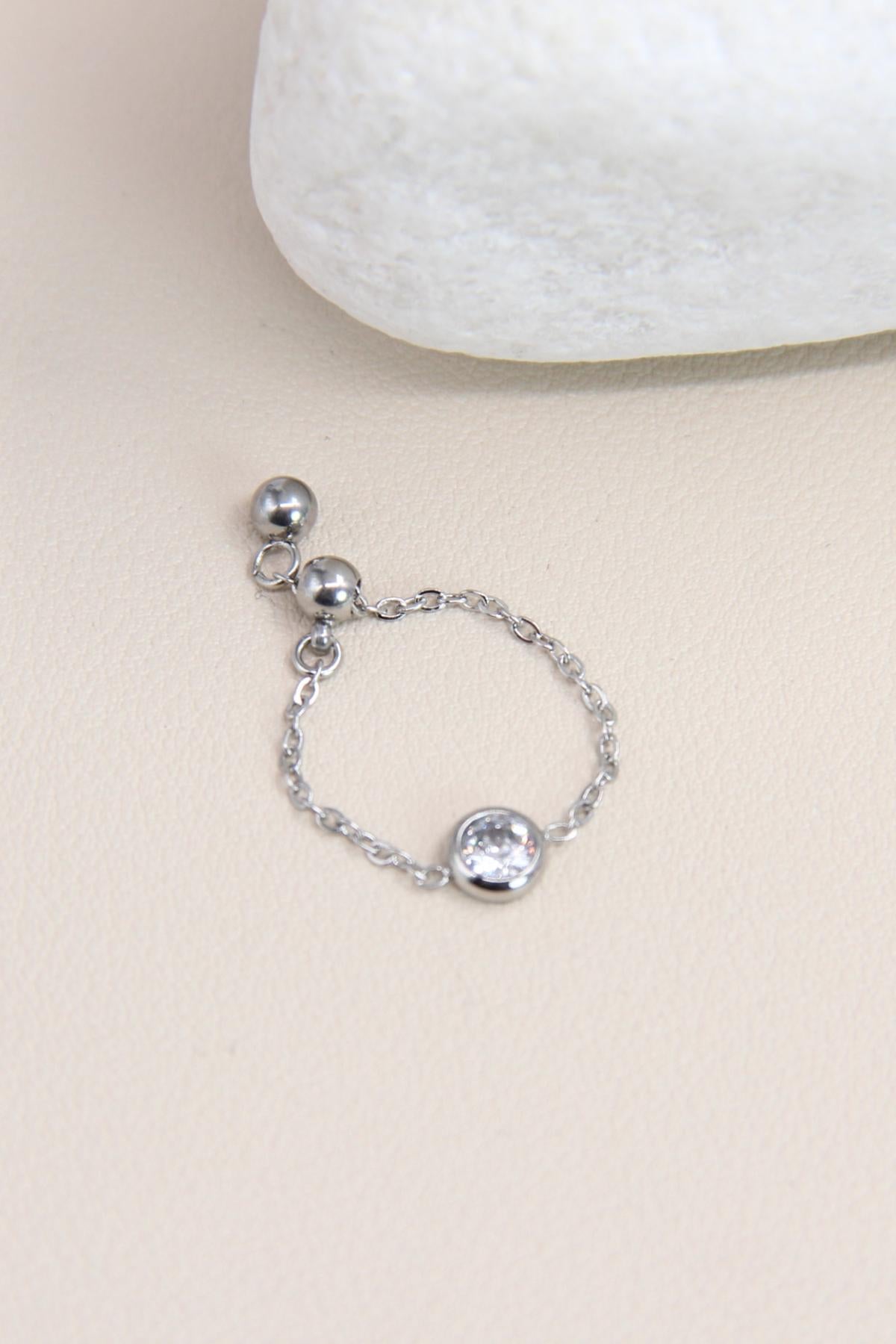 Bague chainette argenté strass