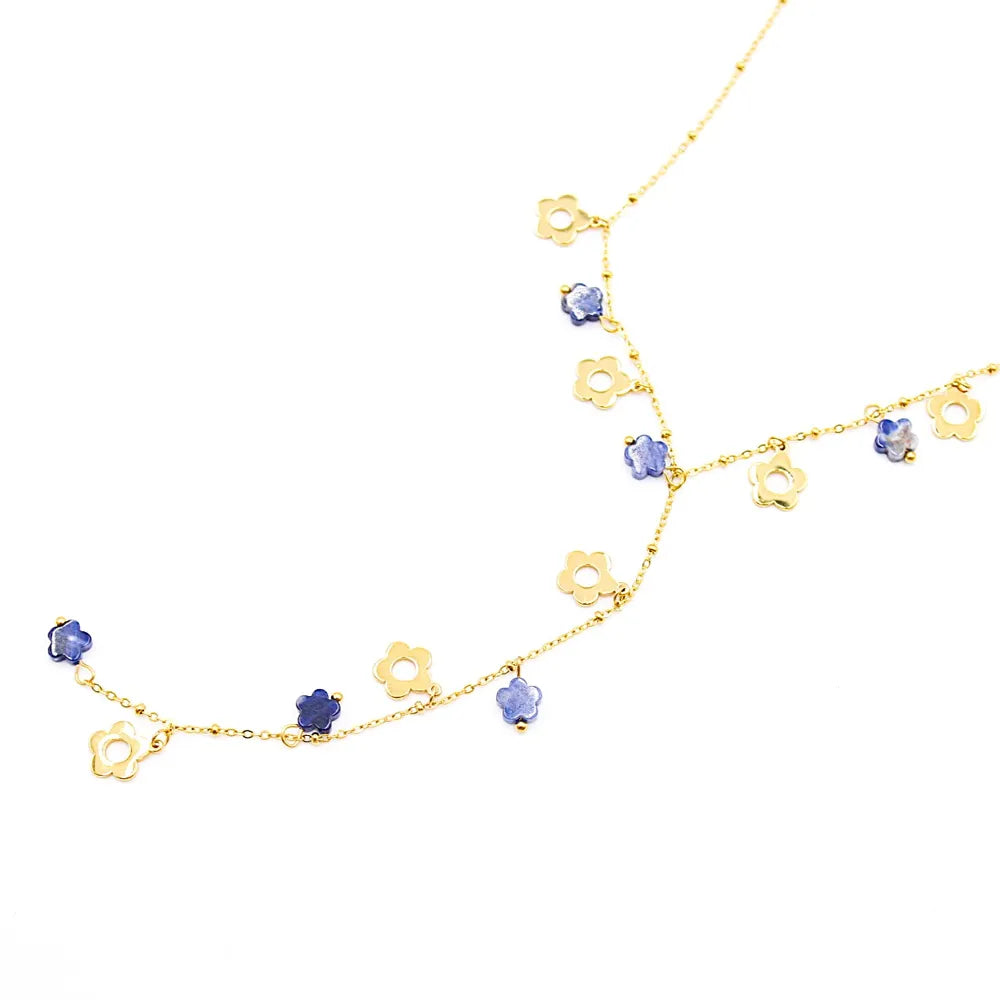 Collier sautoir fleurs et résine colorée