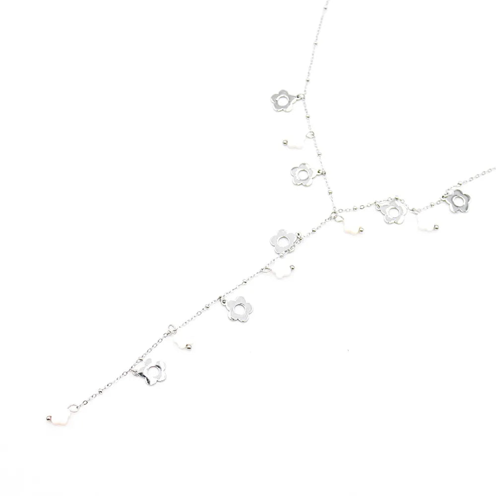 Collier sautoir fleurs et résine colorée