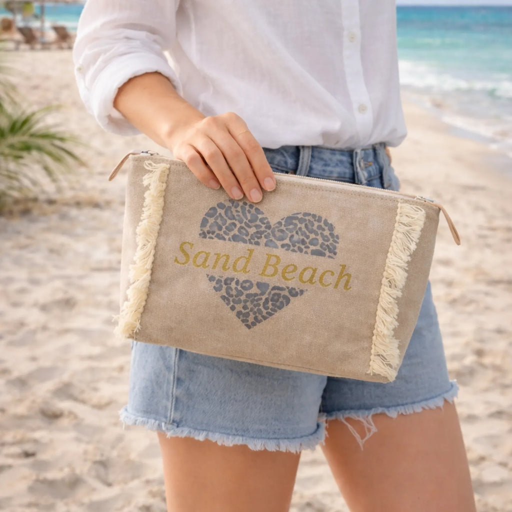 Pochette Sand Beach en toile coton effet jean avec franges