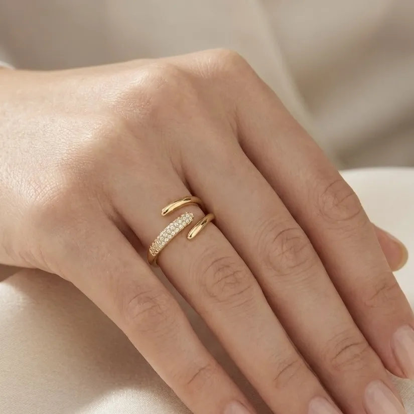 Bague acier double rang avec strass