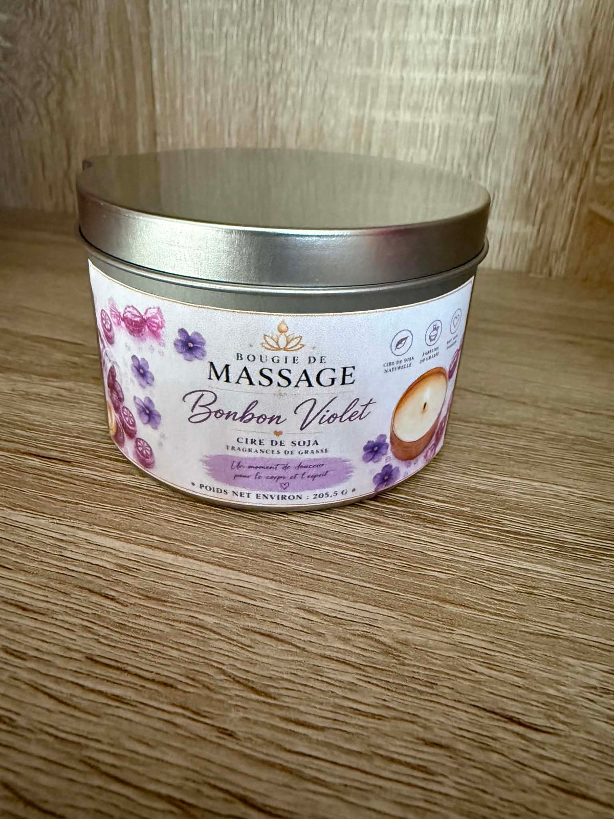 Bougie de massage 2en1 VIOLETTE