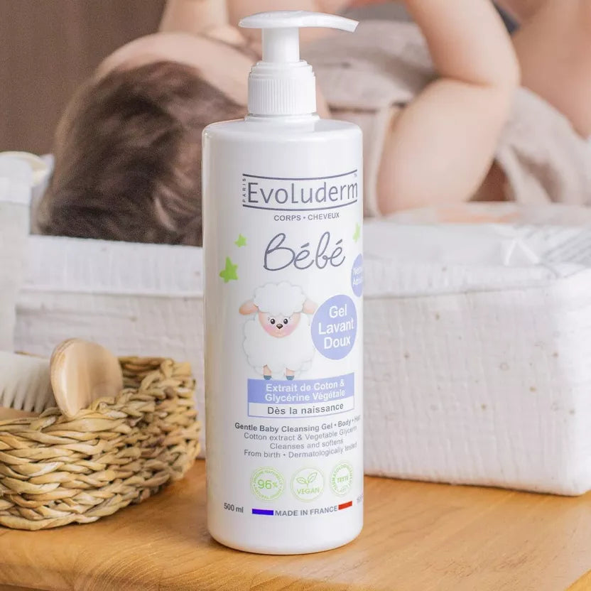 Gel Lavant Doux Corps & Cheveux Bébé - 500ml - 96% d'Ingrédients d'Origine Naturelle