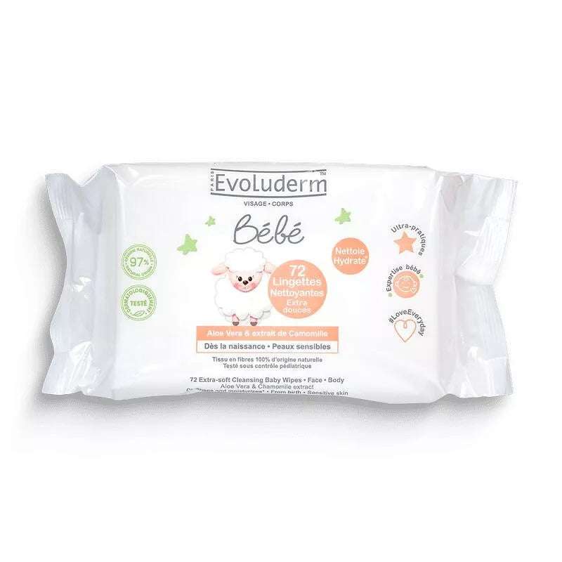 72 Lingettes Bébé Nettoyantes Extra-Douces - 72 Lingettes - Ingrédients d'Origine Naturelle